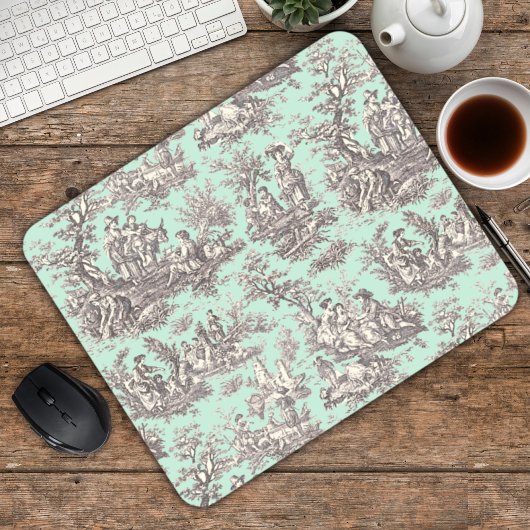 Elegantes Vintages Minzgrautoile de jouy Mousepad