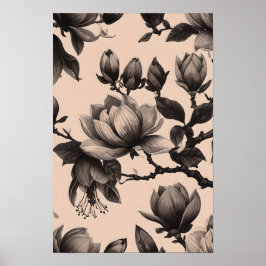 Elegantes Vintages Monochrome Magnolia-Poster Poster
