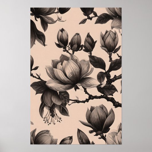 Elegantes Vintages Monochrome Magnolia-Poster Poster (Vorne)