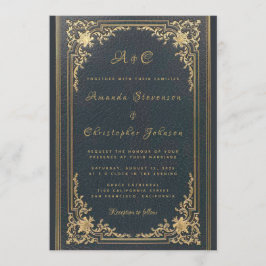 Elegantes Vintages Monogram Gold auf Navy Blue Wed Einladung