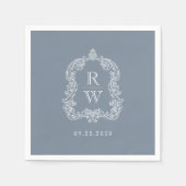 Elegantes Vintages Monogram Wappen Dusty Blue Wedd Serviette (Vorderseite)