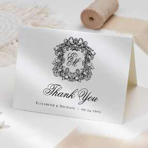 Elegantes Vintages Monogramm-Hochzeitsszenario-Wap Dankeskarte