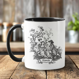 Elegantes Vintages Monogramm-Schwarzes Jouy Tasse