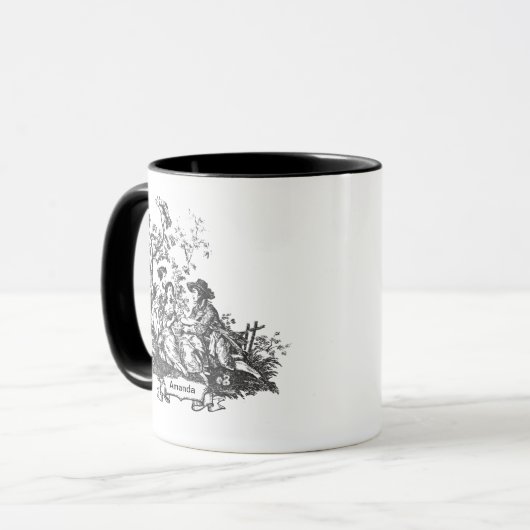 Elegantes Vintages Monogramm-Schwarzes Jouy Tasse (Vorderseite Links)