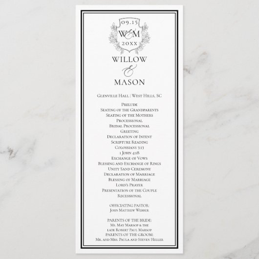 Elegantes Vintages Monogramm-Wappen Hochzeit Programm (Vorderseite)