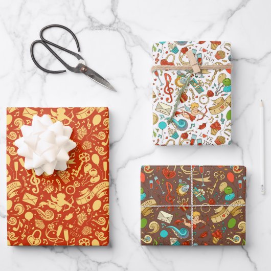 Elegantes Vintages Muster Geschenkpapier Set (Vorderseite)