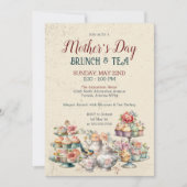 Elegantes Vintages Muttertagsbrunch Tea Party Einladung (Vorderseite)