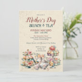 Elegantes Vintages Muttertagsbrunch Tea Party Einladung (Stehend Vorderseite)