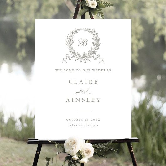 Elegantes Vintages Olive Oak Grau Kranz Begrüßungs Poster