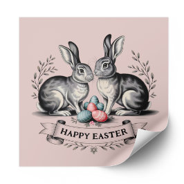 Elegantes Vintages Ostern Bunny Pair mit Eiern Runder Aufkleber