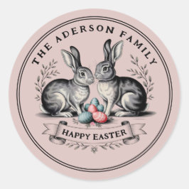 Elegantes Vintages Ostern Bunny Pair mit Eiern Runder Aufkleber