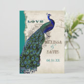 Elegantes Vintages Peacock Schwanz Feathers-Skript Einladung (Stehend Vorderseite)