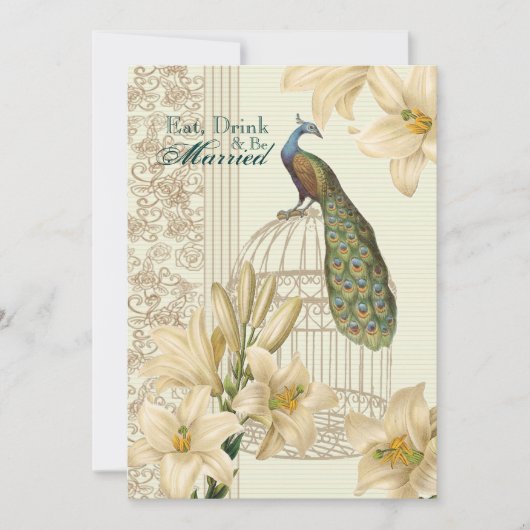 elegantes Vintages Pfauenessen Probe Einladung (Vorderseite)