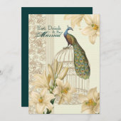 elegantes Vintages Pfauenessen Probe Einladung (Vorne/Hinten)