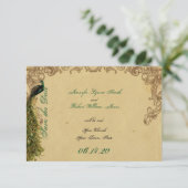 Elegantes Vintages Pfauenpfauen Hochzeit Sichern S Save The Date (Stehend Vorderseite)