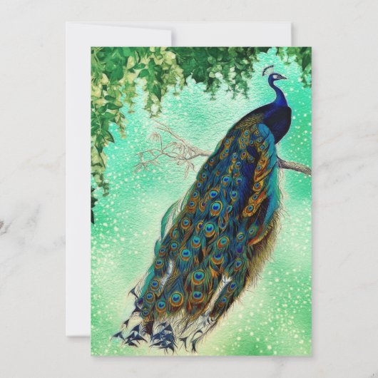 Elegantes Vintages Pfauenwerk Einladung (Rückseite)