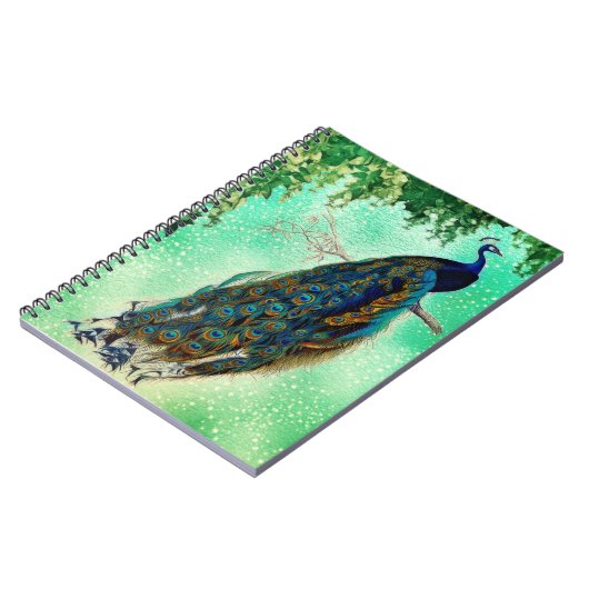 Elegantes Vintages Pfauenwerk Notizblock (Linke Seite)