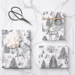 Elegantes Vintages Pferd im Schneewaldtoil Geschenkpapier Set