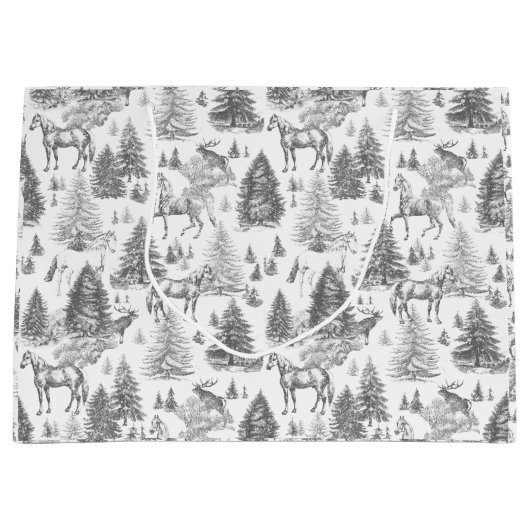 Elegantes Vintages Pferd im Schneewaldtoil Große Geschenktüte (Vorderseite)