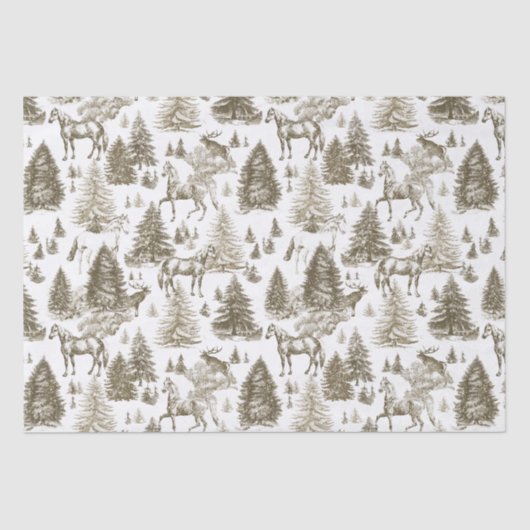 Elegantes Vintages Pferd im Schneewaldtoil Seidenpapier (Vorderseite)