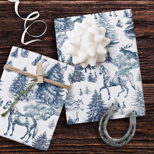 Elegantes Vintages Pferd Snowy Winter Wonderland Geschenkpapier