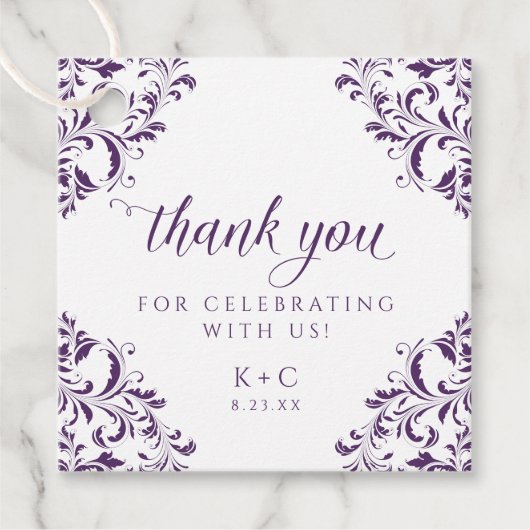 Elegantes Vintages Plum Lila Hochzeit Geschenkanhänger (Vorderseite)