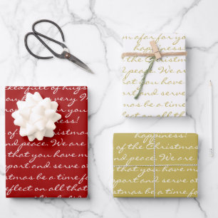 Elegantes Vintages Red Gold Weihnachtskript Geschenkpapier Set