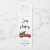 Elegantes Vintages Red Truck Weihnachts-Party Flaschenanhänger (Vorderseite)