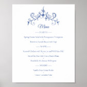 Elegantes Vintages Romance Dusty Blue Wedding Menu Poster (Vorne)