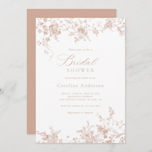 Elegantes, Vintages Rosa Brautparty mit Blumen Einladung