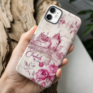Elegantes Vintages Rosa Burg Florentiner Monogramm iPhone 16 Pro Hülle