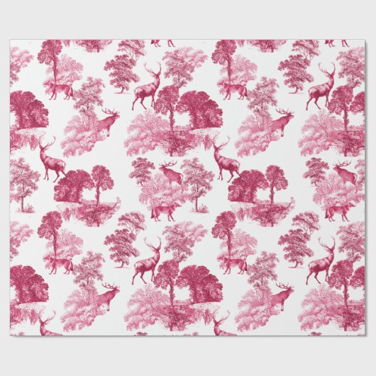 Elegantes Vintages Rosa Hirschfoxtoilwald Geschenkpapier (Flach)