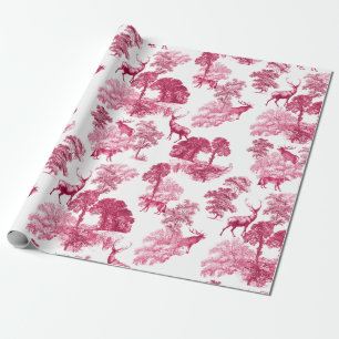 Elegantes Vintages Rosa Hirschfoxtoilwald Geschenkpapier