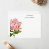 Elegantes Vintages Rosa Hydrangea Blüte mit Namen Mitteilungskarte (Vorderseite/Rückseite Beispiel)