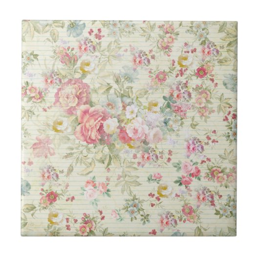 Elegantes Vintages rosa Pastellblumenmuster Fliese (Vorderseite)