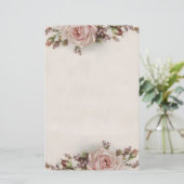 Elegantes Vintages rosa Rosen-Briefpapier Briefpapier (Stehend Vorderseite)