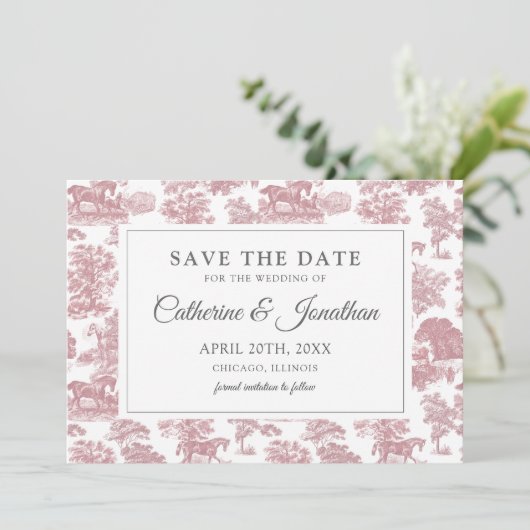 Elegantes Vintages Rosa Save The Date (Stehend Vorderseite)