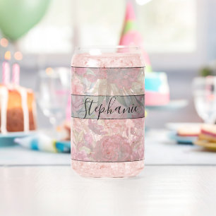 Elegantes Vintages Rot-Rot-Rosa-Blütenmonogramm Dosenglas