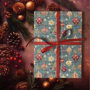 Elegantes Vintages Rot und Creme Weihnachtsschmuck Geschenkpapier