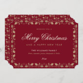 Elegantes Vintages Rotes Gold Feiertagskarte (Vorne/Hinten)