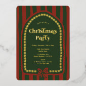 Elegantes Vintages Rotes Grün Weihnachtsessen Part Folieneinladung (Vorderseite)