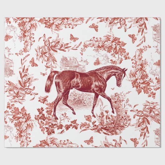 Elegantes Vintages Rotes Pferd Geschenkpapier (Flach)