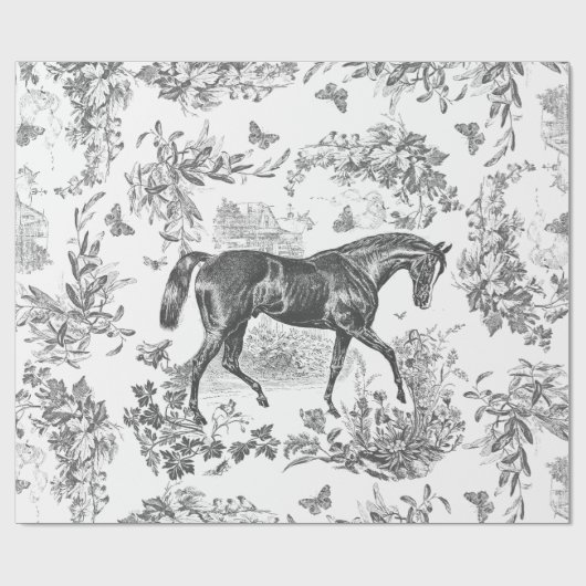 Elegantes Vintages Rustikales Schwarzes Pferd Geschenkpapier (Flach)