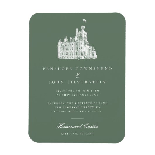 Elegantes Vintages Schloss Grüne Hochzeit Einladun Magnet (Vertikal)