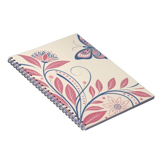Elegantes Vintages Schmetterling- und BlumenNotebo Notizblock (Rechte Seite)