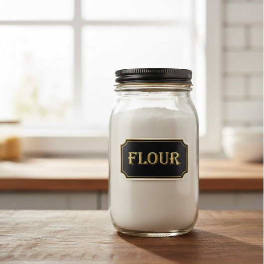 Elegantes Vintages Schwarz-Gold-Pantry-Label Aufkleber