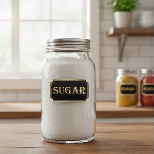 Elegantes Vintages Schwarz-Gold-Pantry-Label Aufkleber