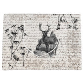 Elegantes, Vintages Schwarz-weißes Hirsch-Wildblum Große Geschenktüte (Vorderseite)