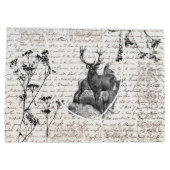 Elegantes, Vintages Schwarz-weißes Hirsch-Wildblum Große Geschenktüte (Rückseite)