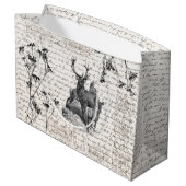 Elegantes, Vintages Schwarz-weißes Hirsch-Wildblum Große Geschenktüte (Rückseite Schrägansicht)